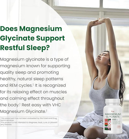 Magnesium Glycinate 500mg Supplement Capsules, Chelated 120 Veggie