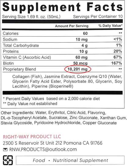 Hydrolyzed Liquid Collagen Drink, 10,000mg Wild-Caught Q10, Coenzyme, (3 Boxes, 30 Bottles,