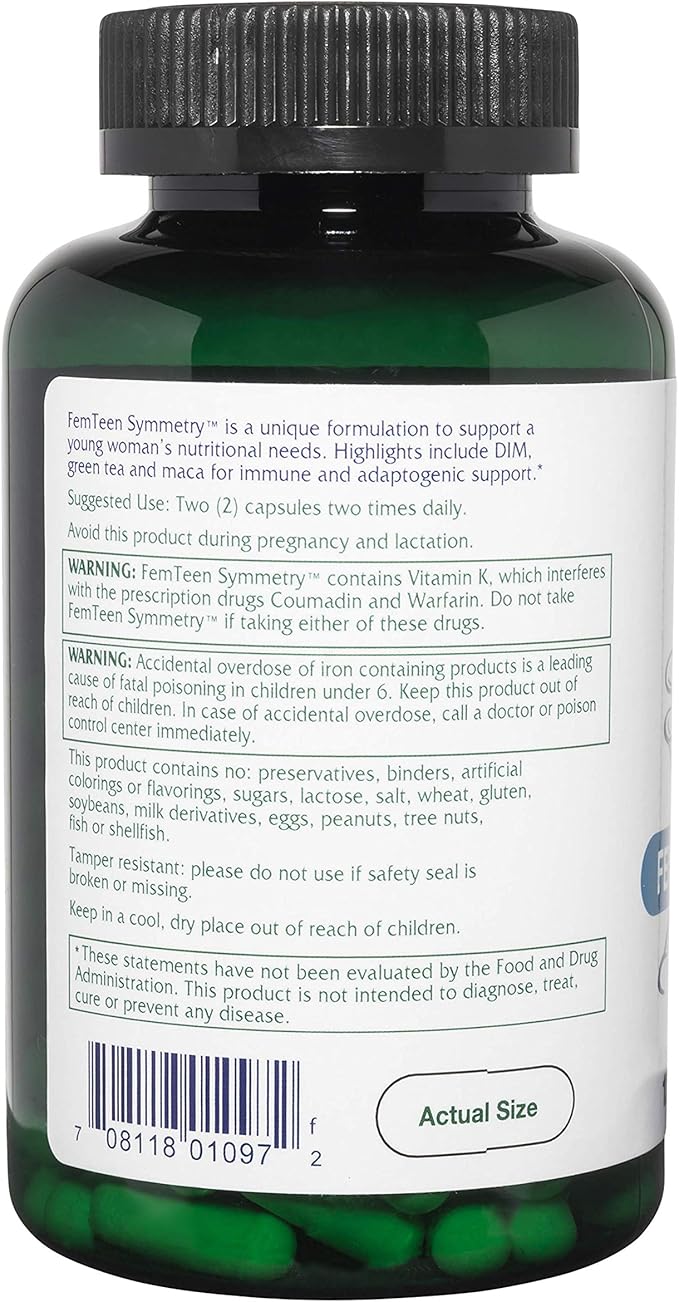 Vitanica FemTeen Symmetry, Vitamins for Teens, 120 Capsules