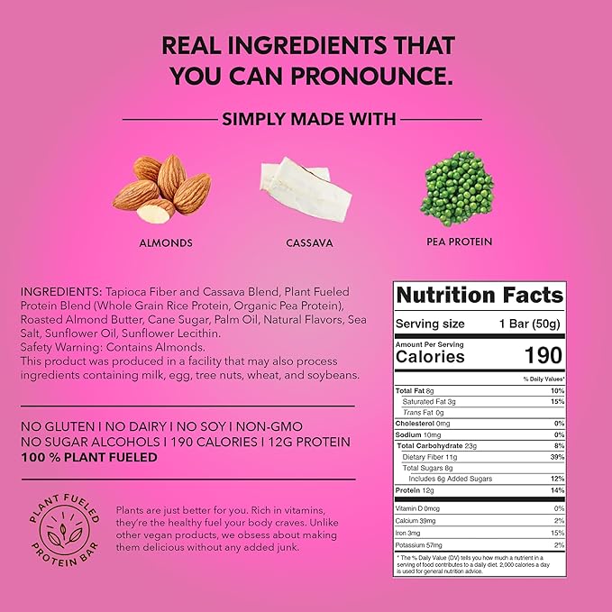 TRUBAR Vegan Protein Bar, Daydreaming About Donuts, Gluten Free, Plant Based Protein, Dairy Free, Non GMO, Soy Free, No Sugar Alcohols, 12G Protein, 12G Fiber, 23G Carb, On the Go Snack Bars, 12 CT