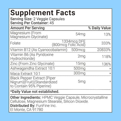 Ashwagandha Supplements with Maca Magnesium Vitamin B6 B12 for Energy Support, Calmness, and Restful Sleep, Support Cortisol Supplement for Men and Women, 90 Capsules