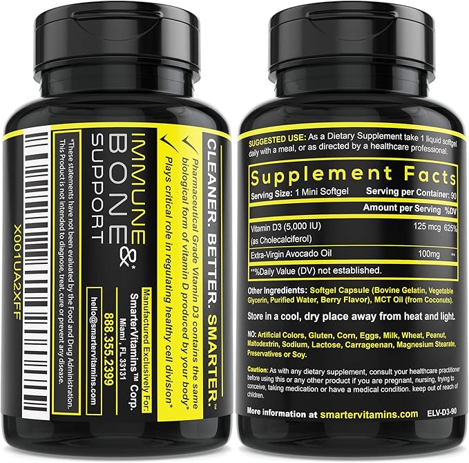 Smarter Vitamin D3 5000 IU in Avocado Oil 125mcg - 90 Mini Softgels
