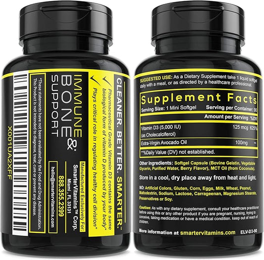 Smarter Vitamin D3 5000 IU in Avocado Oil 125mcg - 90 Mini Softgels