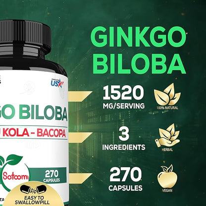 1520mg Ginkgo Biloba Supplements with Gotu 270 Capsules 3 Month