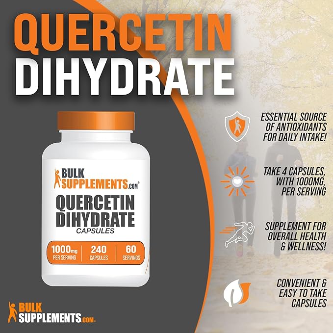 BulkSupplements.com Quercetin Dihydrate Capsule - Quercetin Supplements, Quercetin 1000mg, Quercetin Capsules - Antioxidants Supplement, 4 Capsules per Serving, 240 Capsules