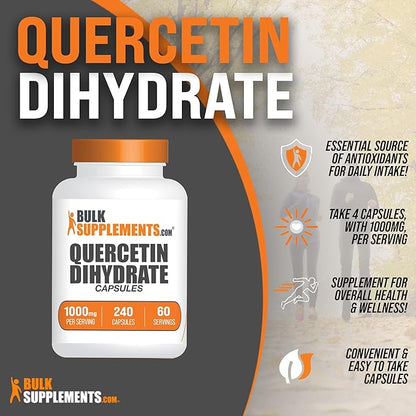 BulkSupplements.com Quercetin Dihydrate Capsule - Quercetin Supplements, Quercetin 1000mg, Quercetin Capsules - Antioxidants Supplement, 4 Capsules per Serving, 240 Capsules