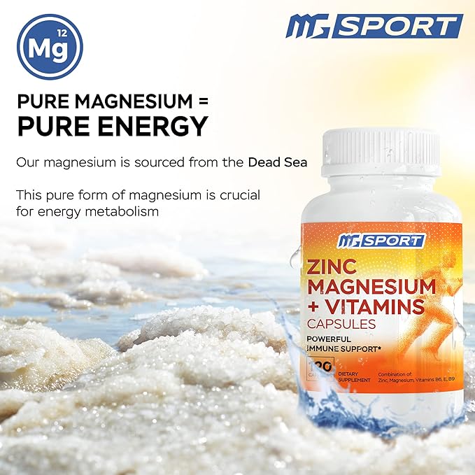 Magnesium Zinc Supplement with Vitamins B6, B9, MGSPORT 120 Capsules