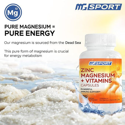 Magnesium Zinc Supplement with Vitamins B6, B9, MGSPORT 120 Capsules