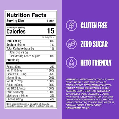 ZOA Zero Sugar Energy Drinks, Frosted Grape - Sugar Free with Electrolytes, Healthy Vitamin C, Amino Acids, Essential B-Vitamins, and Caffeine from Green Tea - 16 Fl Oz (12-Pack)