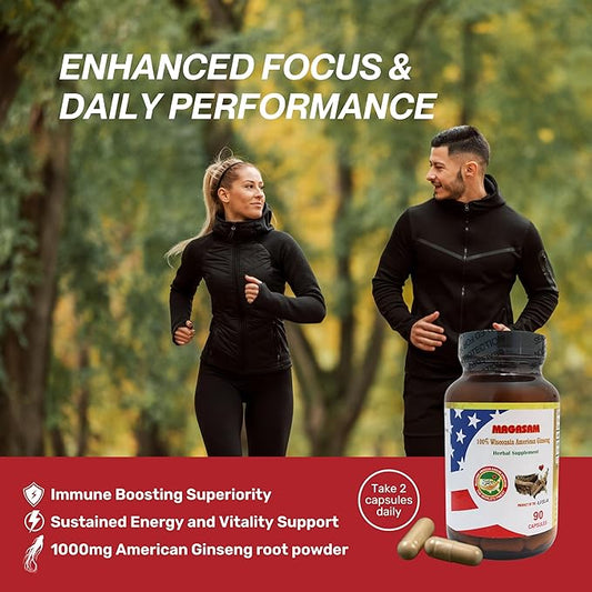 100% Pure Wisconsin American Ginseng Capsules 1000mg per 90 Capsules 45 Day
