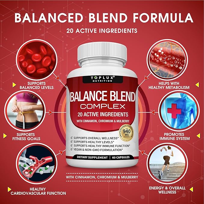 Premium Natural Complex Supplement – Natural 20 Herbs and Vitamins with Cinnamon Non-GMO Vegan, for Men Women, 60 Capsules