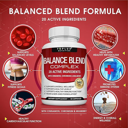 Premium Natural Complex Supplement – Natural 20 Herbs and Vitamins with Cinnamon Non-GMO Vegan, for Men Women, 60 Capsules
