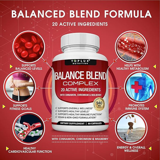 Premium Natural Complex Supplement – Natural 20 Herbs and Vitamins with Cinnamon Non-GMO Vegan, for Men Women, 60 Capsules