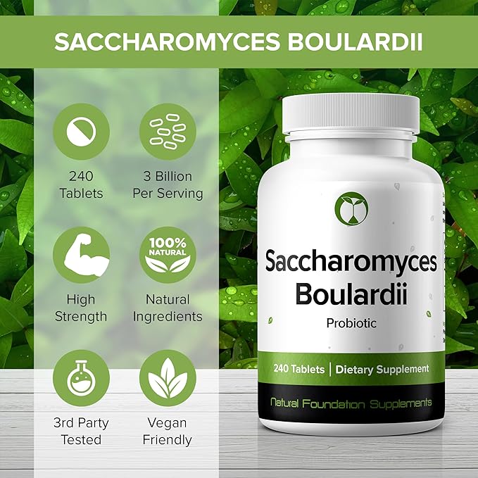 Saccharomyces Boulardii Probiotic Supplement 240 Tablets 3 Billion (240, Saccharomyces