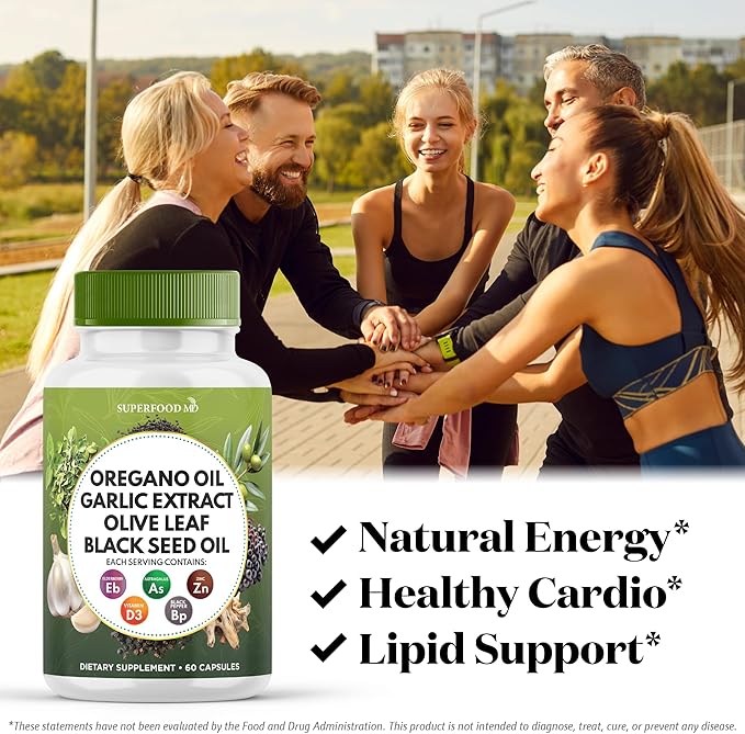 Oregano Oil 6000mg Garlic Extract 4000mg Olive Leaf 3000mg Black Seed Oil 3000mg Astragalus-Immune Support & Digestive Health Supplement for Women and Men- 180 Count