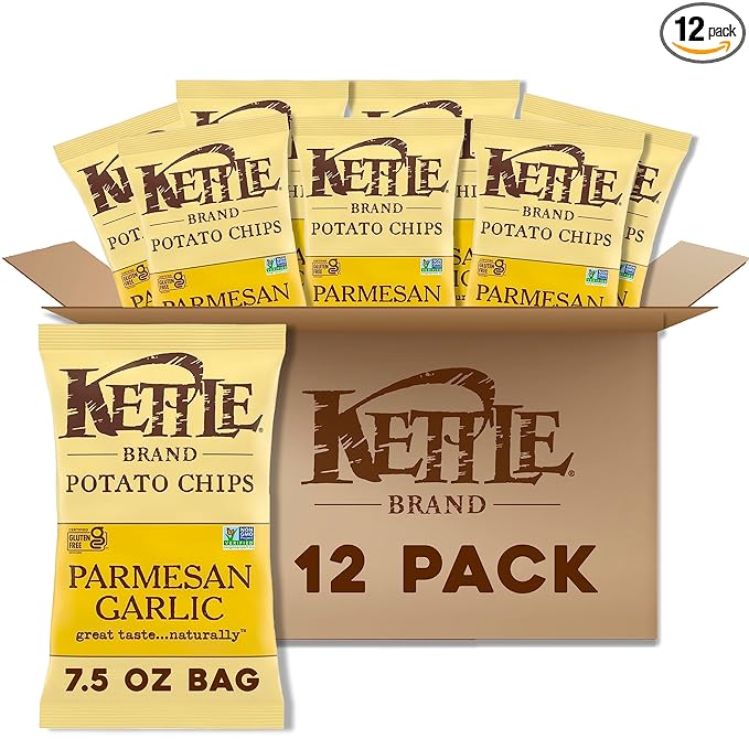 Kettle Brand Potato Chips, Parmesan Garlic Kettle Chips, 7.5 Oz (Pack of 12)