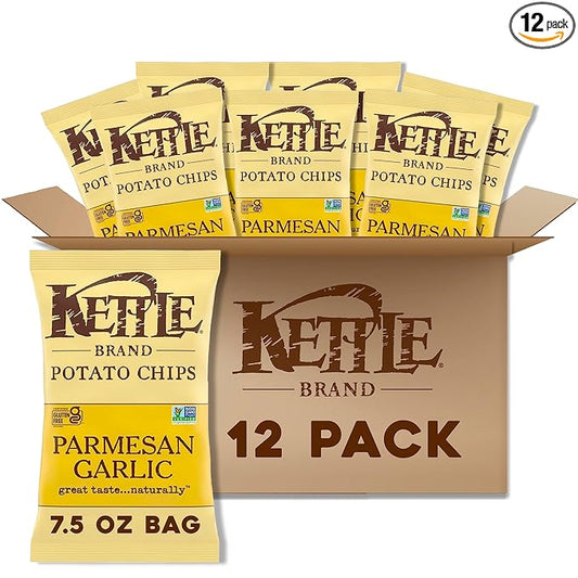Kettle Brand Potato Chips, Parmesan Garlic Kettle Chips, 7.5 Oz (Pack of 12)
