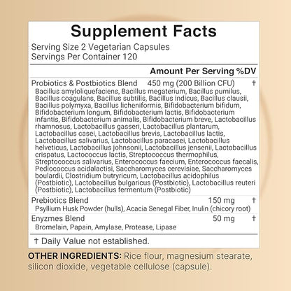 NatureBell Probiotics 200 Billion CFU Per Serving | 240 Veggie Capsules with Synbiotic Blend of Digestive Enzymes, Prebiotics, & Postbiotics – 40 Strains – Full-Spectrum Gut Health & Bloating Support