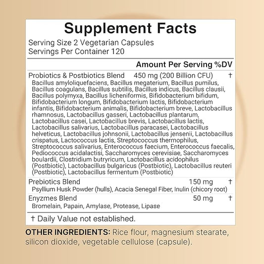 NatureBell Probiotics 200 Billion CFU Per Serving | 240 Veggie Capsules with Synbiotic Blend of Digestive Enzymes, Prebiotics, & Postbiotics – 40 Strains – Full-Spectrum Gut Health & Bloating Support
