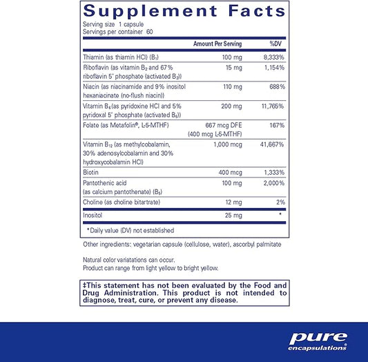 Pure Encapsulations B6 Complex - Supports Nervous System & Brain Health* - Includes B Vitamins - Contains Enriched Vitamin B6 - Non-GMO & Gluten Free - 60 Capsules