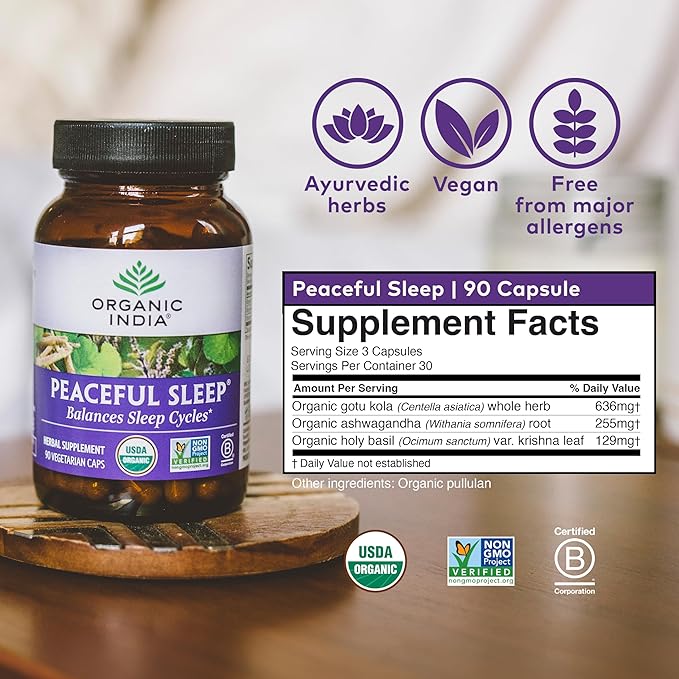 ORGANIC INDIA Peaceful Sleep Herbal Supplement 90 Capsules