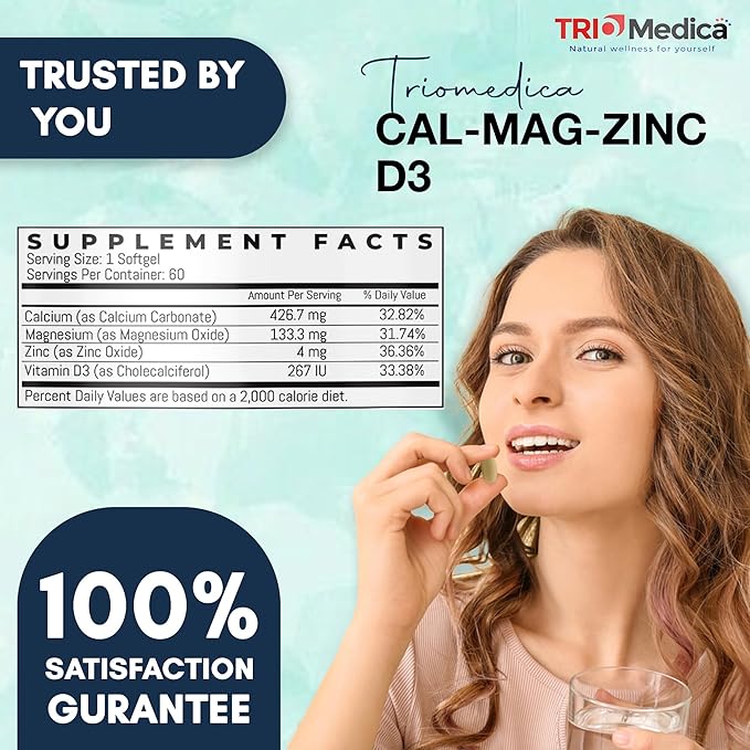Cal-Mag-Zinc D3 Dietary Supplement (Calcium Magnesium D3) | 60 Softgels (60 Count 1))