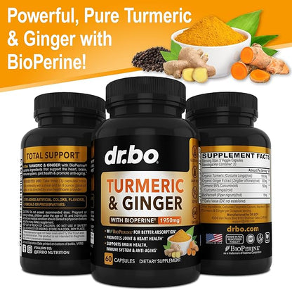 Turmeric Curcumin with BioPerine & Ginger Supplement 1950mg Organic 60 Capsules
