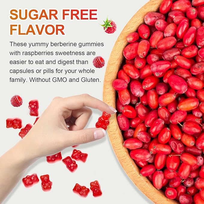 Sugar-Free Berberine Supplement Gummies, 1500mg Original Berberine HCL with Ceylon Cinnamon, Quercetin, Multivitamin, Support Immune & Gastrointestinal Function & Metabolism for Women & Men