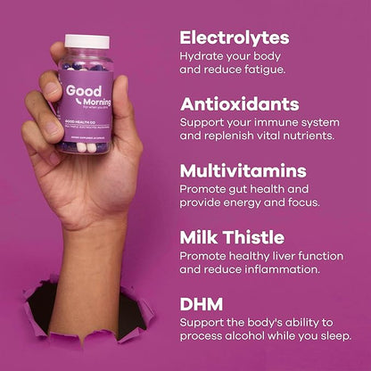 Good Morning - Drink Tonight, Thrive Tomorrow | Clinically Tested Post-Drinking Relief, Liver Support and Hydration Recovery with Electrolytes, Milk Thistle + DHM. Cheers!