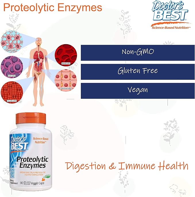 Doctor's Best Proteolytic enzymes, digestion, Muscle, 90 Veggie
