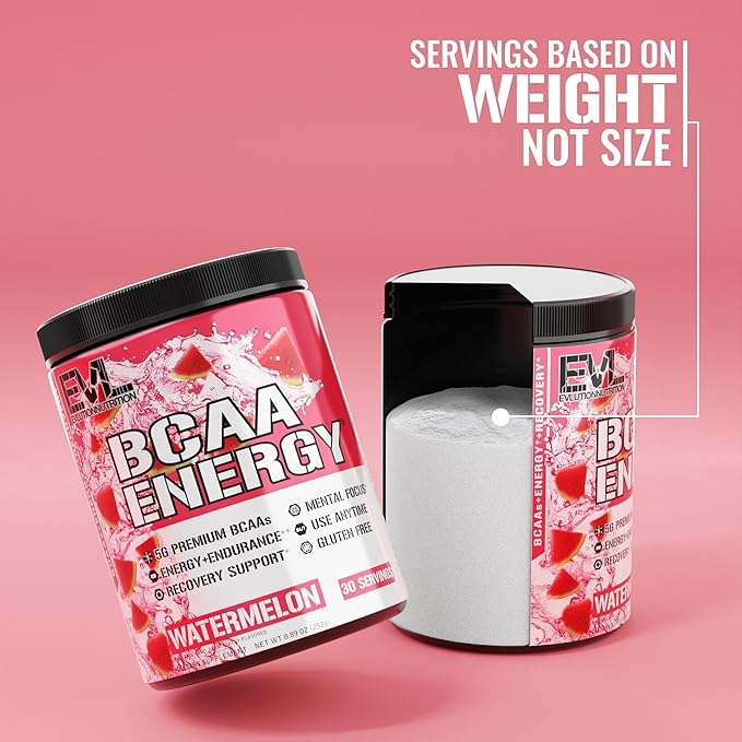 EVL BCAAs Amino Acids Powder - BCAA Energy Pre Workout Powder for Muscle Recovery Lean Growth and Endurance - Rehydrating BCAA Powder Post Workout Recovery Drink with Natural Caffeine - Watermelon