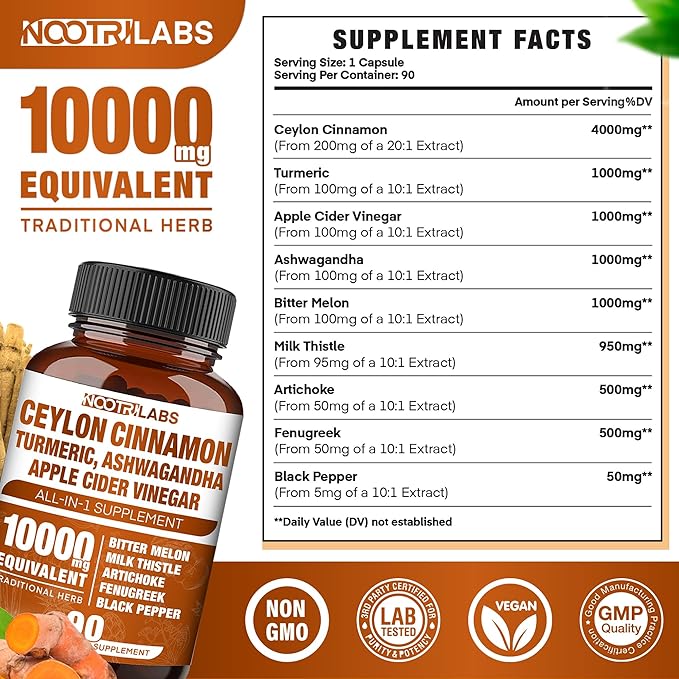 All-in-1 10000mg Highest Potency Ceylon Cinnamon, 90 Vegan