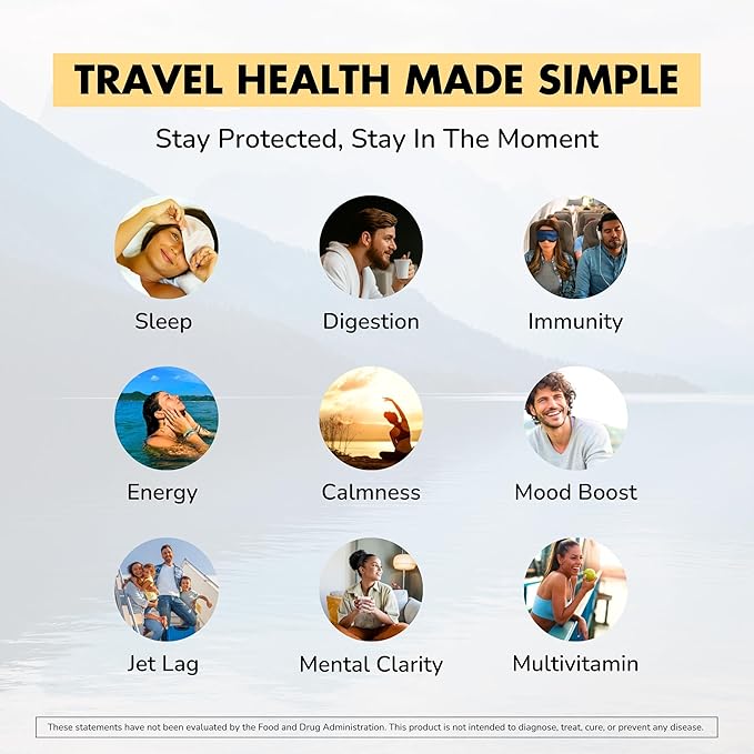 Supplement 2 Pack: Jet Lag Prevention + Ashwagandha, Rhodiola, D3+ for Immune Support, Energy, Digestive Health | Airplane Travel Essentials Multivitamin | Vegan | 120 Count