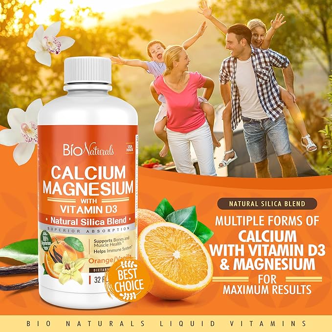 Calcium & Magnesium Liquid Supplement D3 - 100% Vegetarian 32 fl