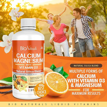 Calcium & Magnesium Liquid Supplement D3 - 100% Vegetarian 32 fl