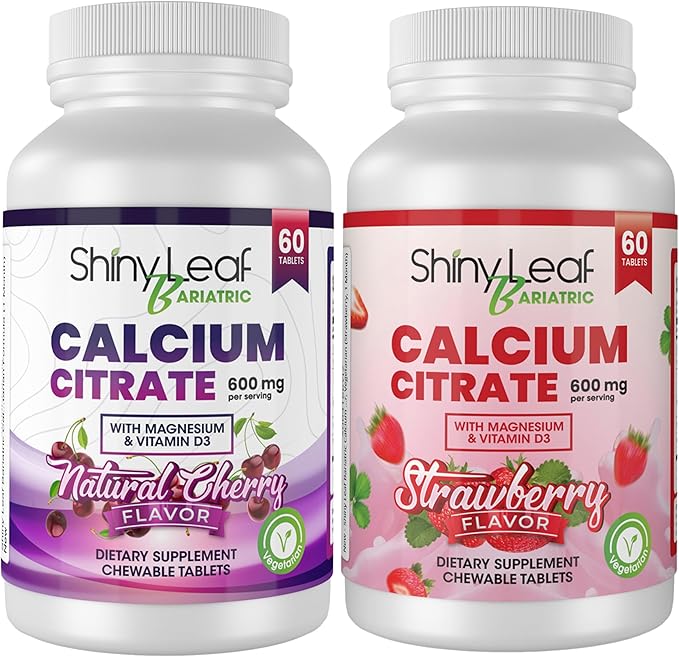 Shiny Leaf Bariatric Calcium Citrate 600 2 Flavors 60 Ct D3, Vegetarian