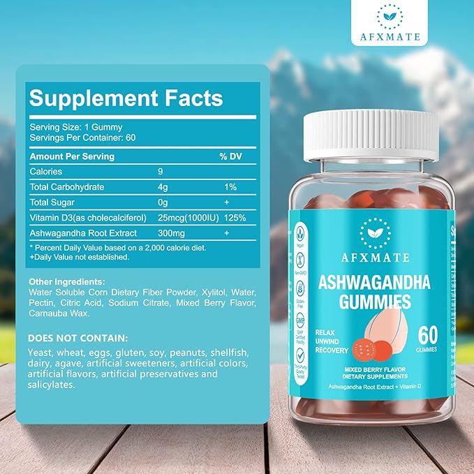 AFXMATE Ashwagandha Gummies & Vitamin D 120 Count