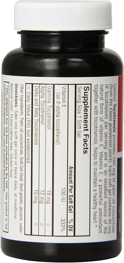 Carlson Labs Tocotrienols With Natural Vitamin 180 Softgels