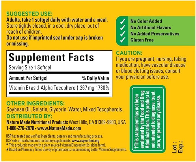 Nature Made Plant Sourced Vitamin E 267 mg (400 IU) 100 Count 3)