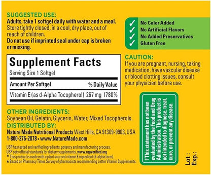 Nature Made Plant Sourced Vitamin E 267 mg (400 IU) 100 Count 3)