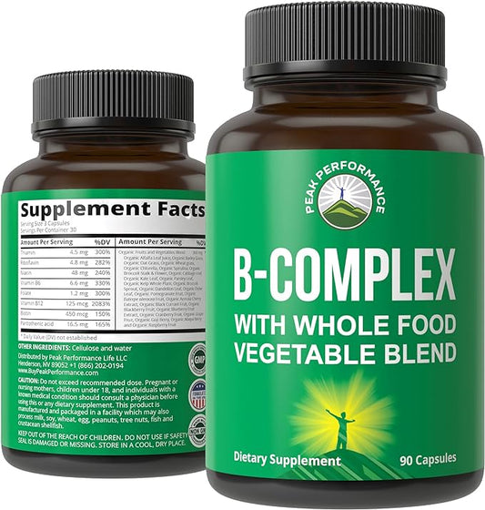 Vitamin B Complex Capsules + Whole 25 Vegetables B1, B2, B2, B3, B3, B5, B5, B6, B6, B7, B7, B9 B9 and B12. 90 90 Capsules.