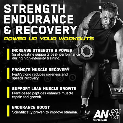 AN Performance Creatine + Peptide | Unflavored | 5g Creatine Monohydrate, 2.4g PeptiStrong | Gluten-Free, Low Carb, Low Fat | Keto Friendly | 60 Servings