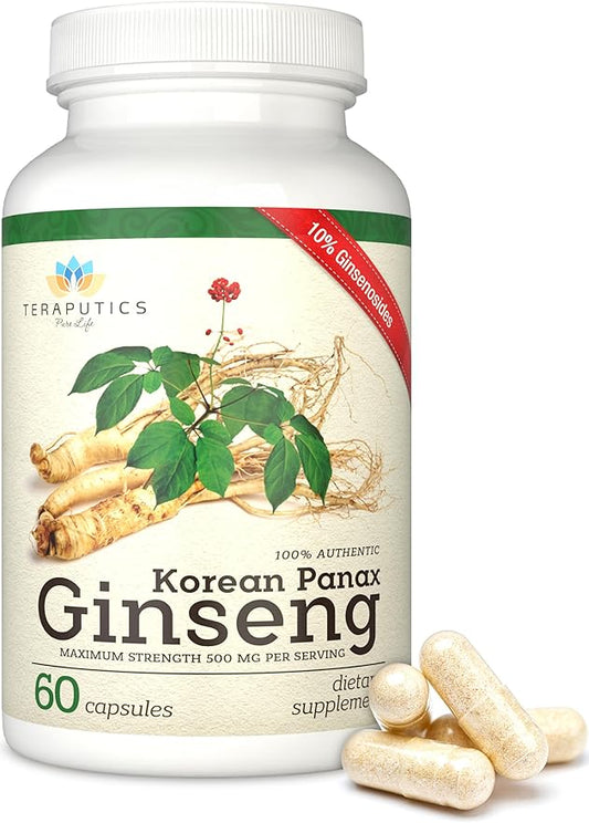 Korean Panax Ginseng (10% Ginsenosides) Energy 60 Capsules