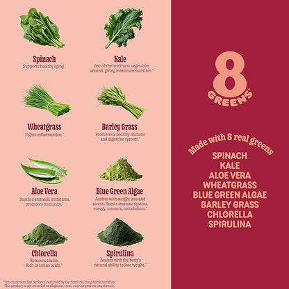 8Greens Supergreens Gummies | Super Greens Powder Superfood Gummy for Metabolism, Immunity & Focus, Digestive Health Enzymes, Organic: Chlorella, Spirulina, Aloe Vera, Peach Flavor, 50 Count