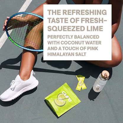 Cure Hydrating Plant Based Electrolyte Mix | Powder for Dehydration Relief | Made with Coconut Water | Non-GMO | No Added Sugar | FSA & HSA | Vegan | Paleo Friendly | Box of 8 Packets - Lime