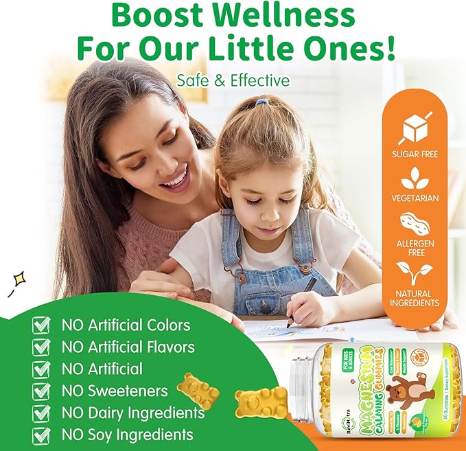 Magnesium Gummies for Kids - Magnesium Glycinate, L-Threonate Supplement with L-Theanine, Vitamin B6, D3 for Adults & Kids, Calm Magnesium for Sleep, Relaxation, Brain, Bones,Sugar Free Pineapple 60ct