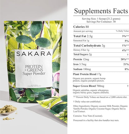 Sakara Protein + Greens Super Powder, 30 Servings
