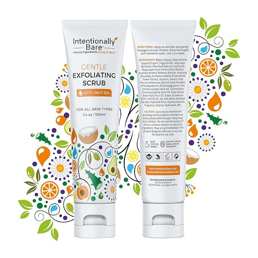 Intentionally Bare Gentle Face Scrub - Pro-Aging Facial Scrub with MCT Oil - Exfoliator for Women's Dry Skin - All Skin Types - 3.4oz