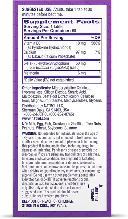 Natrol Advanced Sleep Melatonin + 5HTP, 6mg, Calming 60 Time-Release 60-Day Supply