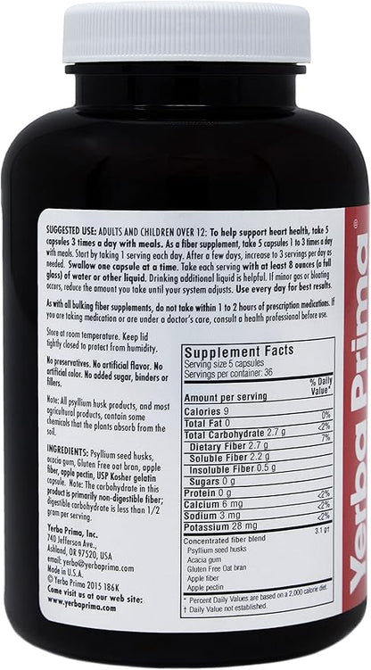 Yerba Prima Soluble Fiber Formula Capsules, 180 Count